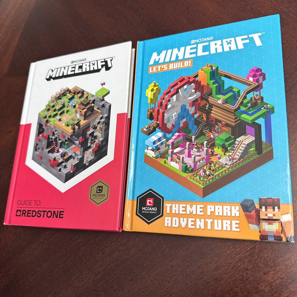2 Minecraft Hardcover Books Guide to Redstone & Themepark Adventure